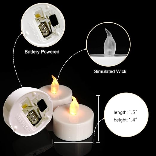 PRESSENCE -  Plastic LED Tealight Candles (Pack of 12), Battery Operated Flameless & Smokeless Decorative Lights for Diwali, Pooja, Christmas, Home & Party Decoration, Warm Yellow Glow