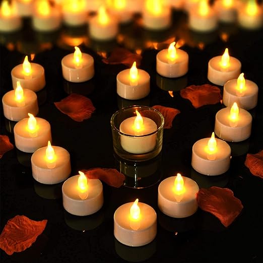 PRESSENCE -  Plastic LED Tealight Candles (Pack of 12), Battery Operated Flameless & Smokeless Decorative Lights for Diwali, Pooja, Christmas, Home & Party Decoration, Warm Yellow Glow