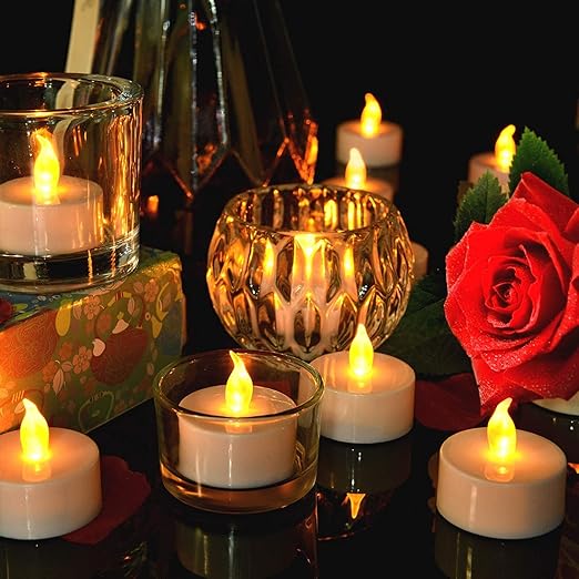 PRESSENCE -  Plastic LED Tealight Candles (Pack of 12), Battery Operated Flameless & Smokeless Decorative Lights for Diwali, Pooja, Christmas, Home & Party Decoration, Warm Yellow Glow