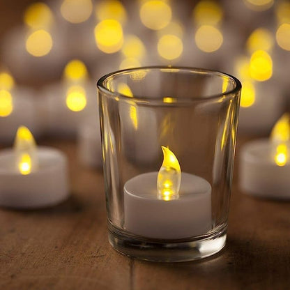 PRESSENCE -  Plastic LED Tealight Candles (Pack of 12), Battery Operated Flameless & Smokeless Decorative Lights for Diwali, Pooja, Christmas, Home & Party Decoration, Warm Yellow Glow