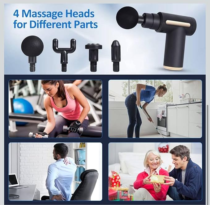 PRESSENCE - Massage Gun for Body Pain Relief, 4 Interchangeable Heads, Black