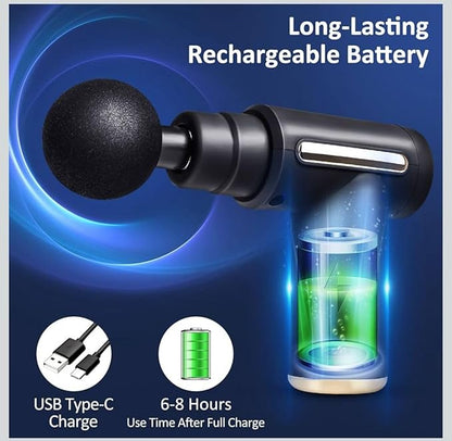 PRESSENCE - Massage Gun for Body Pain Relief, 4 Interchangeable Heads, Black